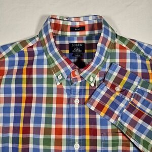 J.Crew Flex Washed Slim Fit Shirt Mens Large Multicolor  Plaid Button Down
